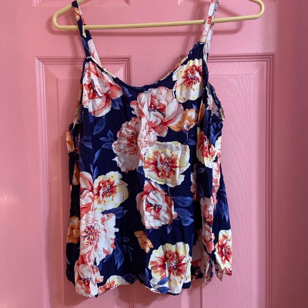 Old navy spaghetti strap blue and pink floral tank top